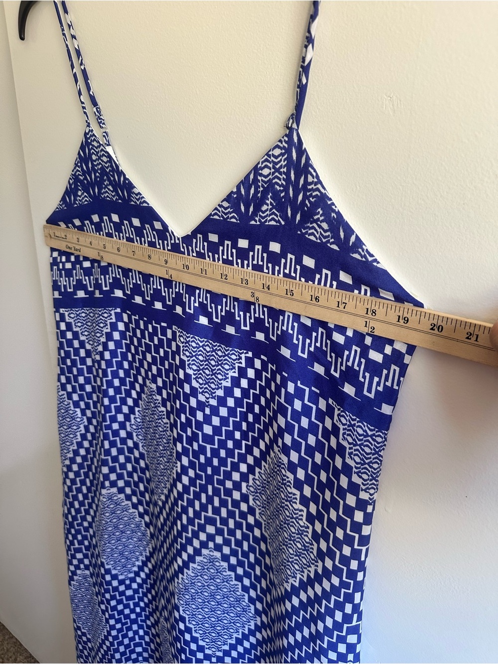 Everly Blue & White Geometric Spaghetti-Strap Maxi Dress - Picture 12 of 13